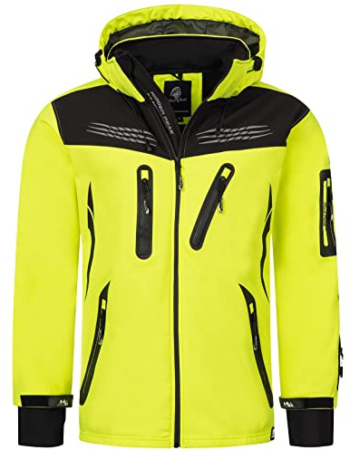Rock Creek Herren Softshell Jacke Outdoor Regenjacke Windbreaker Softshelljacken Wanderjacke Skijacke Laufjacke Thermojacke Kapuze H-159 Neongelb S