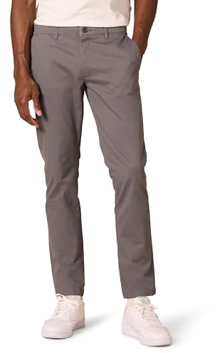 Amazon Essentials Pantalón Chino Elástico, Cómodo, Lavado y de Ajuste Ceñido Hombre, Gris, 42W / 28L