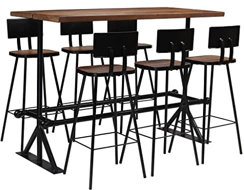 vidaXL Barset 3-TLG. Altholz Massiv Bartisch Stehtisch Barhocker Essgruppe