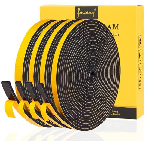 fowong Dichtungsband Selbstklebend für Türen Fenster 20m(L)/4 Rollen, Abnehmbarer Klebstoff, Fensterdichtung Selbstklebend, Wasserdichtes Türdichtungsband, Wetterfest, Kollisionsprävention, Schwarz