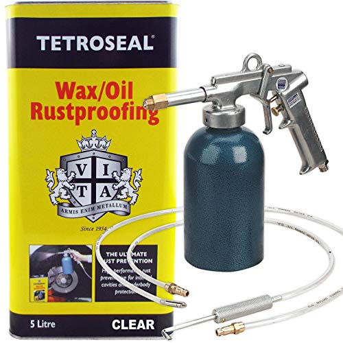 Tetroseal CLEAR WaxOil Rustproof Protector 5L Protection Wax/Oil [1 x 5Litre Can] Powerful heavy duty rust preventative + SG18 Air Operated Injection Gun + Lances