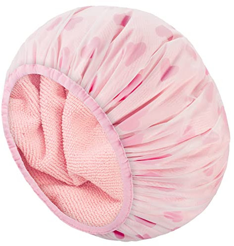 Auban Shower Cap, Shower Cap for Women Terry Cloth Lined EVA Exterior Reusable Double Layer Waterproof, Large Bath Hair Cap for All Hair Lengths, Hotel Travel Essentials Accessories