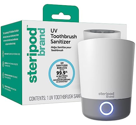 Steripod Prodotto disinfettante UV per spazzolino da tavolo, riduce i microrganismi nocivi, porta spazzolino e stazione di pulizia, contiene quattro spazzolini da denti