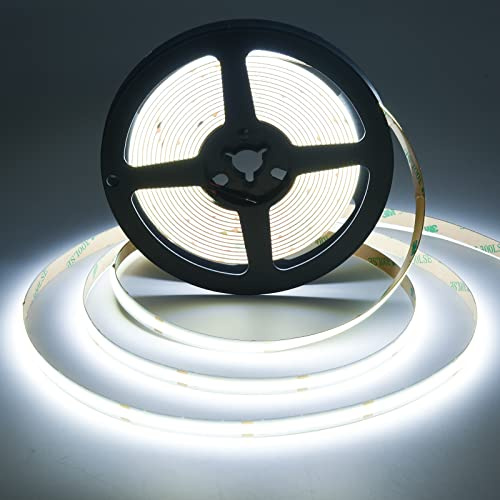 SIRYYUI 12V COB LED Strip Lights 5M, 6000K Daylight White High Density | 480LEDs/M, CRI90+ 8mm Width, Flexible Cuttable, Dotless LED Tape for Bedroom Kitchen DIY Home Decoration (No Power Supply)