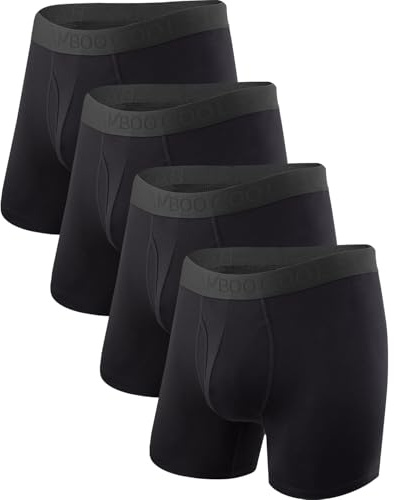 BAMBOO COOL Men's Underwear Boxer Briefs Soft Breathable Performance Underwear for Men 4 Pack (L)