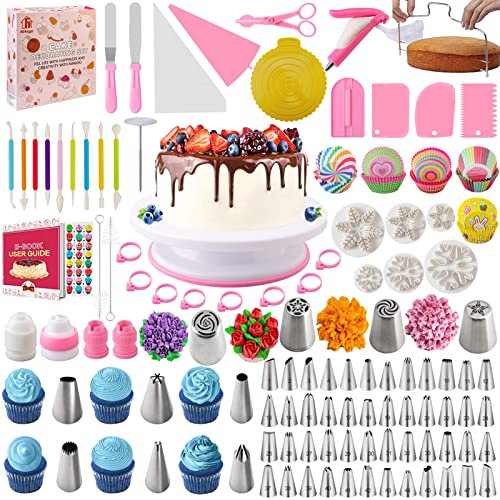 Nifogo Torten Zubehör Set 301-teiliges, Backzubehör, Kuchen Dekorieren Zubehör mit Tortenplatte Drehbar, Spritzbeutel, Spritztüllen Tüllen, Spatel für Anfänger