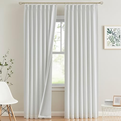 Vision Home White Pinch Pleated Full Blackout Curtains Thermal Insulated Window Curtains 84 inch for Living Room Bedroom Room Darkening Pinch Pleat Drapes with Hooks Back Tab 2 Panel 40 Wx84 L