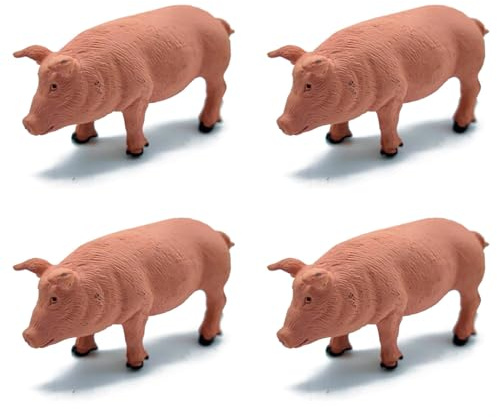 Acan Tradineur - Pack de 4 Figuras de Cerdo para belén - Fabricado en Durexina - Figuras Decorativas Divertidas para Nacimiento, Navidad, decoración Tradicional