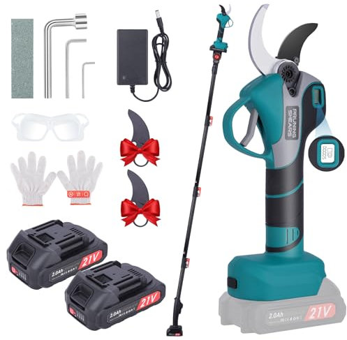 50 mm Tijeras de podar eléctricas - Tijeras de podar eléctricas profesionales de con 2 baterías de 21 V/2000 mAh - Tijeras de podar inalámbricas para podar jardinería, vides de árboles frutales (blue)