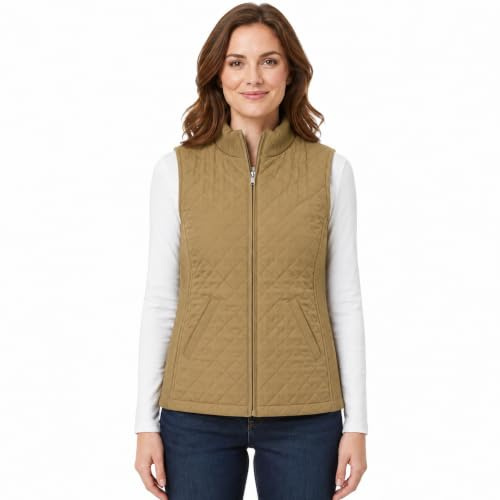 Bienzoe Femmes Slim Casual Zip Matelassé Sans manches Gilet Léger Stretch Rib