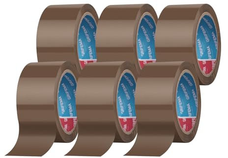 GRIFEMA GA4004-6 - 6 Rouleaux Ruban Adhésif d'Emballage 50 mm x 66 m - Haute Adhérence, Faible Bruit - Pour Cartons et Déménagement, Marron