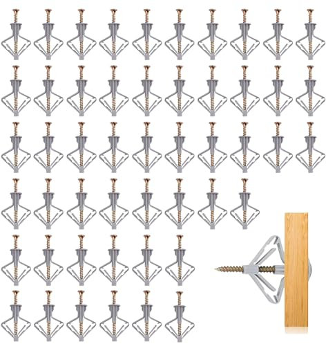 50 Stück Hohlraumdübel Butterfly, Gipskartondübel mit 50 Stück Schrauben Spreizdübel 8 MM Plasterboard Dowels Trockenbaudübel für Gipskarton Hohlwand Gipsfaserplatten