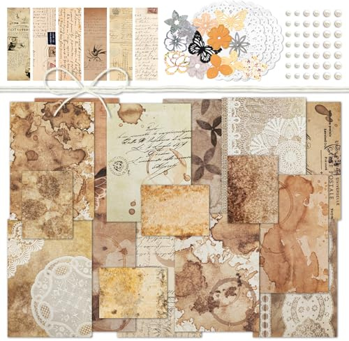 Mayplous Vintage Coffee Junk Journal Supplies, Scrapbook Kit mit Schmetterlingsstickern, floralen Ausschnitten, Spitze und Notizen (Barista)