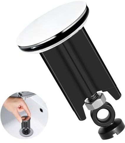 kurkip Universal Waschbeckenstöpsel 40mm Chrom Abflussstopfen – aus Messing, Einstellbare Gummi Stöpsel Waschbecken, Geeignet für Alle Handelsüblichen Waschbecken und Bidets, Rostfrei & Dicht, Schwarz