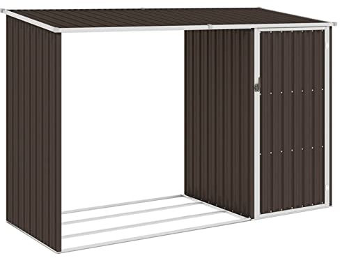 Gecheer Abri à Bois de Jardin Marron 245x98x159 cm Acier galvanisé, Rangement Grande Capacité pour Bûches Bois de Chauffage Extérieur