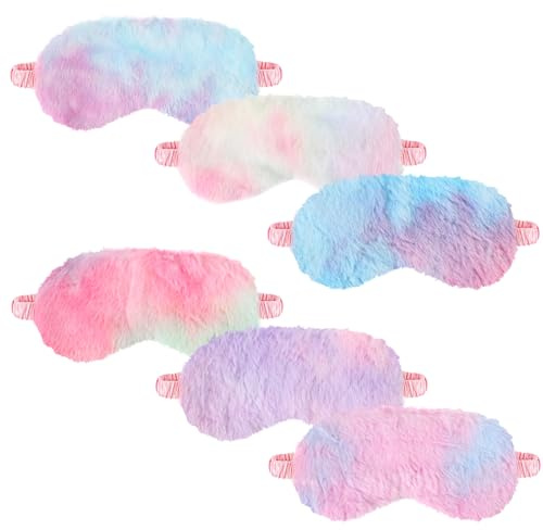 6 st plysch sovmask mjuk flickor sovmask lurviga ögonskydd för att sova med elastisk rem gradient regnbåge sovande ögonbindel för vuxna barn resetupplur