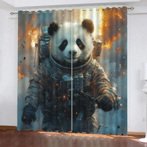 Generisch Panda 3D Vorhänge Blickdicht Mit Ösen 2Er Set,Kinder Gardine Verdunkelungsgardine Für Wohnzimmer Schlafzimmer Kinderzimmer Dekoration,H 160CM X B 100CM,E8