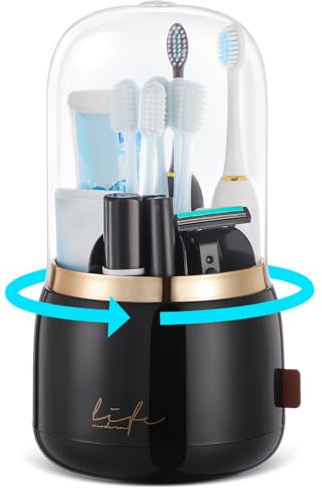 Toothbrush Holders for Bathrooms,Rotating 5-Slot with Cover and Draining Water,Kids Electric Toothbrush Holder and Toothpaste Stand Storage for Bathroom Accessories Counter Organizer Vanity
