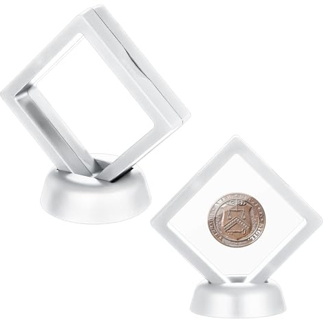 YUXIANLB Challenge - Soporte para monedas, paquete de 2 bonitos marcos flotantes 3D con soporte, caja de sombra pequeña para aretes, anillos, broches, medallas, caja de exhibición de monedas sellada