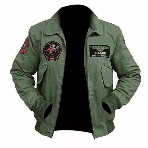 Leather Verse USAAF - Giacca bomber da uomo, aviatore B-15, leggera, stile campo aeronautico, taglie 2XS - 3XL, Verde - Cotone, M