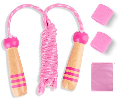 ZHITENG Corda per Saltare Regolabile Corda per Saltare Professionale, 2 Protezioni Polsi 1 Borsa Custodia, Saltarello per Bambini da Esterno per Professionale per Fitness Attività All'Aperto (Rosa)