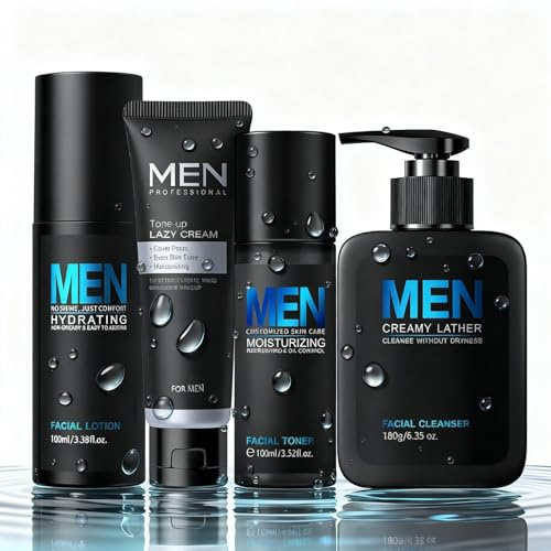 Gesichtspflege Männer Pflegeset-Männer Hautpflege Gesicht Set-Aufhellender Tagescreme Mit Gesichtsreinigung, Toner, Feuchtigkeitslotion und Tagescreme Mit Hyaluronsäure