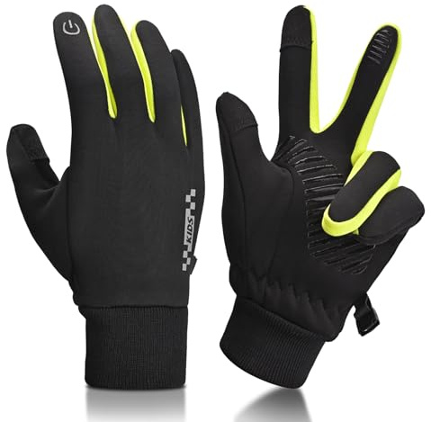 SGQTZDZQ Kids Thermal Gloves, Anti-Slip Winter Kid Ski Gloves Boys Girls 5-14, Touchscreen Plush Kids Glove (Green, 9-14)