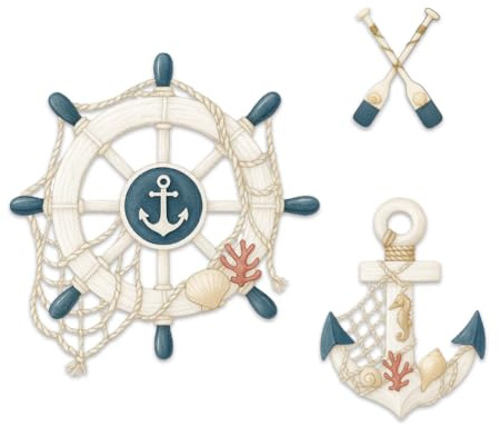 GOMAKERER 3 decorazioni da parete in legno nautiche, timone in legno, ancora timone, remo, decorazione da parete vintage a tema nautico costiero, ornamenti per casa, casa sul lago, camera da letto