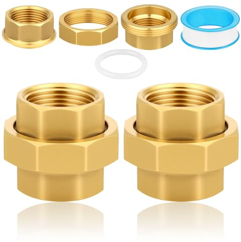 NUTKIT 2 Stück Messing Verschraubung 3/4“ IG/IG, Doppelnippel Verbindungsstück,Verschraubung Konischdichtend mit Innengewinde,Rohrverschraubung Gewindefitting Fittings für Heizung Trinkwasseranlage