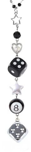 LuneClat Dice Star Car Charm - Silver Black 8 Ball with Beads Rear View Mirror Charms Cars Accessories, Interior Y2K Aesthetic Hanging Ornament Pendant for Women Men