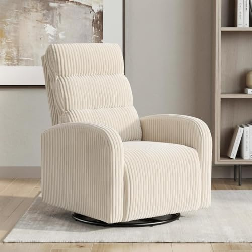 Trygoal Swivel Rocker Chair, 360°Swivel Rocker Chairs with High Back Arms, Rocking Lazy Boy Chairs, Upholstered Swivels Corduroy Glider for Living Room, Bedroom, Nursing, Beige