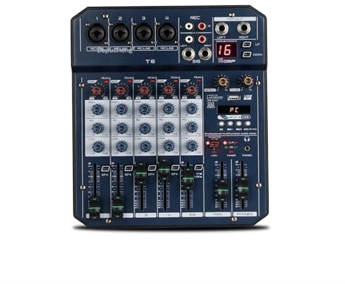 Mezclador de audio, Mesa De Sonido Mezclador Audio, Tarjeta Procesador T6, Controlador Interfaz 6 Canales, 16DSP Para Grabación Retransmisiones, PC Y Karaoke para transmisión