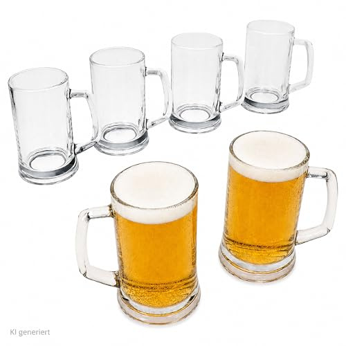 MamboCat Viva - Set di 6 boccali da birra da 0,3 l, altezza 13,5 cm, per 6 persone, in vetro con manico, bicchieri da birra trasparenti da 300 ml, corda da birra per feste