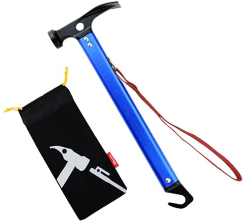Azarxis Marteau de Piquet de Tente Maillet Camping Extracteur Outil Multifonctionnel Accessoire avec Sac de Transport pour Randonnée Camping (Bleu)
