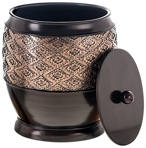 Creative Scents Dublin Brown Small Trash Can with Lid 1.26 Gal / 4.8L - Decorative Oval Waste Basket, Durable Resin Slim Bathroom Covered Garbage Can Wastebasket Bin for Diaper/Paper