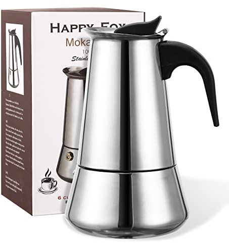 Happy Fox Moka Pot Coffee, 300ml/6 cups espresso coffee maker, suitable for home and camping 430 stainless steel stovetop coffee pot