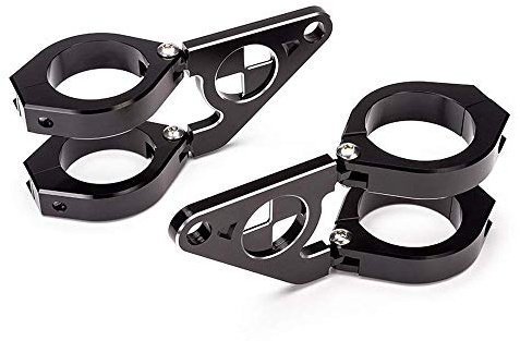 Justerbara motorcykelstrålkastare för 42–43 mm gafflar – kompatibla med BMW Boxer, Cafe Racer, Street motorcyklar – CNC-bearbetat aluminium – korta armar – enkel installation