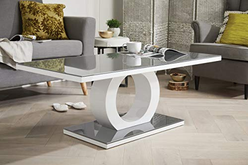 Furniturebox UK Giovani Grey & White Glass Coffee Table - Modern & Elegant Gloss Coffee Table With Central Halo - Suitable for Living Room (Grey & White)