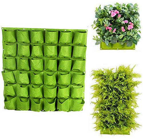 VOANZO Jardinera vertical de jardín con múltiples bolsillos para colgar en la pared, para uso en interiores y exteriores, 36 bolsillos (100 x 100 cm)