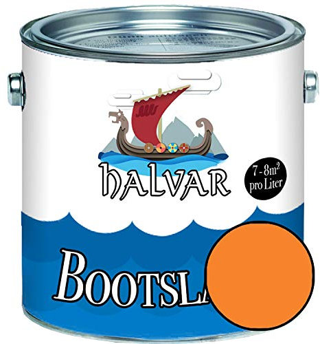 Halvar Båtlack orange RAL 2000–2012 yachtlack glänsande båtfärg yachtfärg PU-förstärkt för trä och metall förstärkt extremt fjädrande mycket elastisk skeppslackering (2,5 L, RAL 2003 pastellorange)