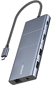 Anker 565 11-in-1 USB-C Hub, 10 Gbps USB-C & USB-A Data Ports, 4K HDMI, DisplayPort, 100W PD, 2 USB 2.0 Data, Ethernet, AUX, microSD and SD, Suitable for XPS and More, A83880A1, Grey