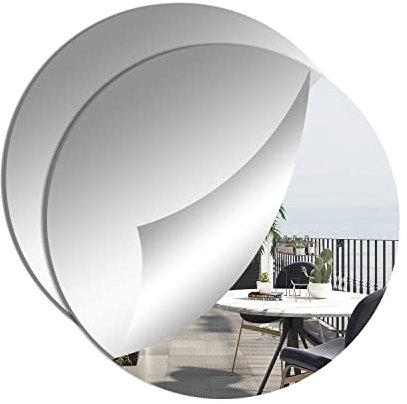 DRERIO 2 Stück selbstklebender Acryl-Spiegel, 24x24 cm, HD, rund, klebriger Spiegel, Kunststoff, rahmenlos, Acryl-Spiegelfliesen, Kreis, Wandkleber