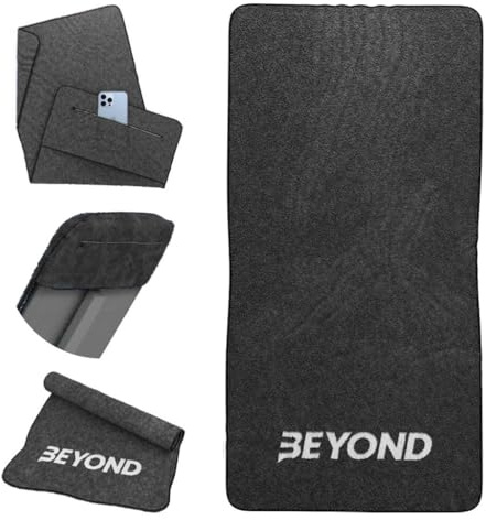 Beyond Serviette de sport en coton avec poche zippée - Haute capacité d'absorption - Pour crossfit, haltérophilie et course à pied - Noir