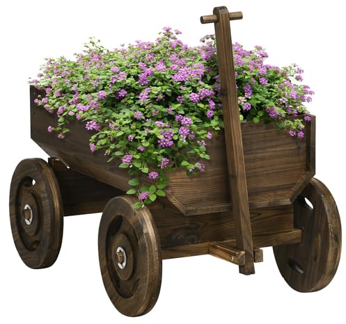 Outsunny Jardinière avec 4 Roues et poignée - Jardin Dim. 93L x 55L x 137H cm - Bois d'épicéa traité carbonisé