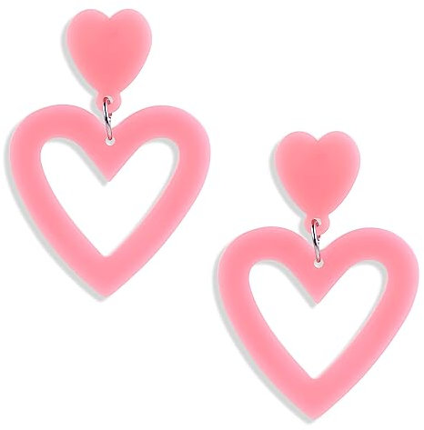 Neon Herz Ohrringe Damen - Acryl Creolen Vintage 80er Jahre Party Mädchen - Halloween Weihnachten Kostümparty Earrings 70er 90er Jahre Partyzubehör (Rosa)