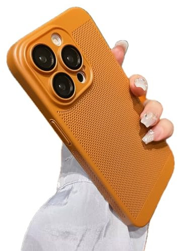 Miagon Heat Dissipation Cover for iPhone 12 Pro Max,Slim Hard Back Case Cooling Breathable Cellular Hole Bumper with Camera Lens Protection Brown