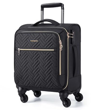 BAGSMART Underseat Carry On luggage Airline approved, 16-inch Softside Underseater Travel Suitcase with Spinner Wheels Lightweight Overnight Bag Small Rolling Carry-on for Women Men Weekender,Black