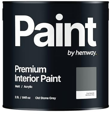 Hemway - Premium Interior Paint - Old Stone Grey 2.5 L | Indoor Matt Finish, Acrylic & Water-Based Emulsion | Quick Dry & High Coverage for the Kitchen, Bathroom & Bedroom