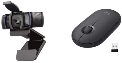 Logitech C920S HD Pro Webcam, Full HD 1080p/30fps Video Calling, Clear Stereo Audio & Pebble Wireless Mouse with Bluetooth or 2.4 GHz Receiver, Silent