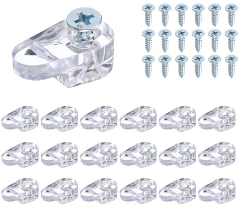 QUARKZMAN Vidrio Retenedor Clips Kit con Tornillo, 0.79 x 0.43 Vidrio Panel Fijación Clip para Fijación Armarios Gabinetes Espejos, Transparente 40uds